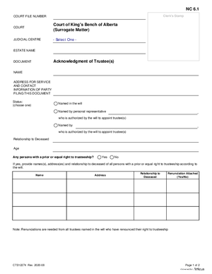 Thumbnail of Alberta Form Acknowledgement Of Trustee(s) (Cts12274)