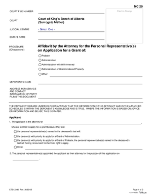 Thumbnail of Alberta Form Affidavit By The Attorney For The Personal Representative(s) On Application For A Grant (Cts12300)