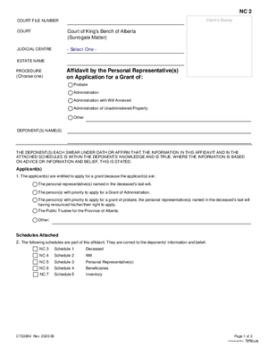 Thumbnail of Alberta Form Affidavit By The Personal Representative(s) On Application For A Grant (Cts3894)