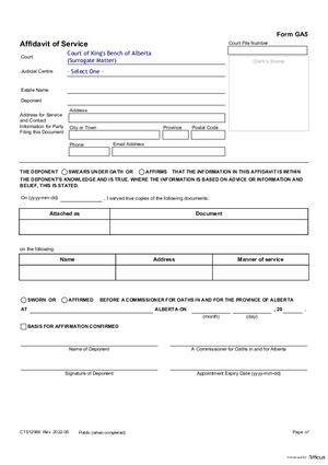 Thumbnail of Alberta Form Affidavit Of Service (Cts12968)