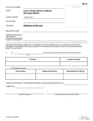 Thumbnail of Alberta Form Affidavit Of Service (Cts3927)