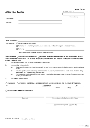 Thumbnail of Alberta Form Affidavit Of Trustee (Cts12983)