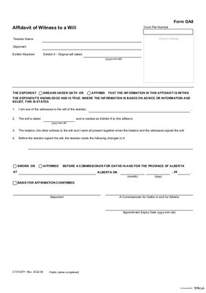 Thumbnail of Alberta Form Affidavit Of Witness To A Will (Cts12971)