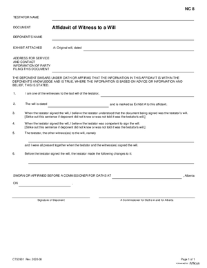 Thumbnail of Alberta Form Affidavit Of Witness To A Will (Cts3901)