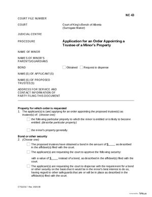 Thumbnail of Alberta Form Application For A Grant Of Trusteeship Of The Estate Of A Minor Child (Cts12317)