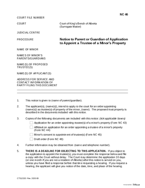 Thumbnail of Alberta Form Notice Concerning A Minor Child (Cts12320)