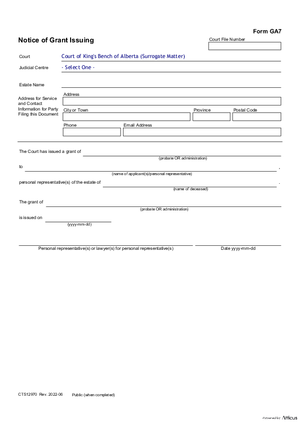 Thumbnail of Alberta Form Notice Of Grant Issuing (Cts12970)