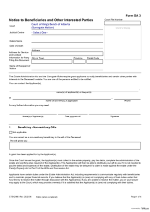 Thumbnail of Alberta Form Notice To Beneficiaries And Other Interested Parties (Cts12966)
