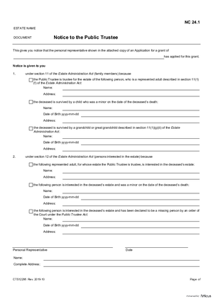 Thumbnail of Alberta Form Notice To The Public Trustee (Cts12295)