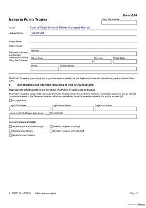 Thumbnail of Alberta Form Notice To The Public Trustee (Cts12967)