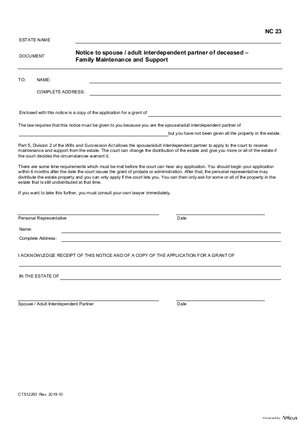 Thumbnail of Alberta Form Notice To Spouse/adult Interdependent Partner Of Deceased