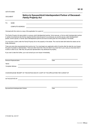 Thumbnail of Alberta Form Notice To Spouse Of Deceased