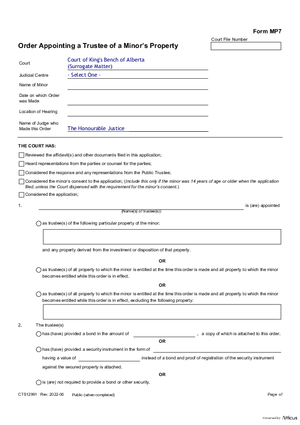 Thumbnail of Alberta Form Order Appointing A Trustee Of A Minor’s Property (Cts12991)