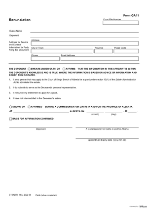 Thumbnail of Alberta Form Renunciation (Cts12974)