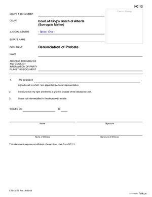 Thumbnail of Alberta Form Renunciation Of Probate (Cts12278)