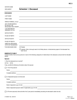 Thumbnail of Alberta Form Schedule 1: Deceased (Cts3895)