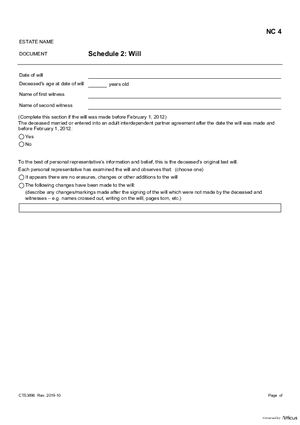 Thumbnail of Alberta Form Schedule 2: Will (Cts3896)