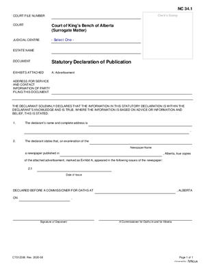 Thumbnail of Alberta Form Statutory Declaration Of Publication (Cts12306)