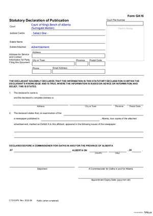 Thumbnail of Alberta Form Statutory Declaration Of Publication (Cts12979)