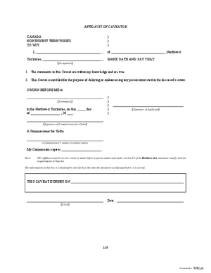 Thumbnail of Northwest Territories Form Affidavit Of Caveator