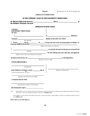 Thumbnail of Northwest Territories Form Affidavit Of Execution