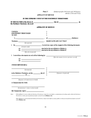 Thumbnail of Northwest Territories Form Affidavit Of Service