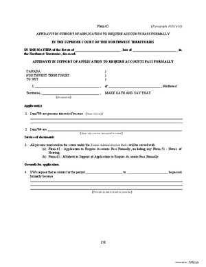 Thumbnail of Northwest Territories Form Affidavit In Support Of Application To Require Accounts Pass Formally