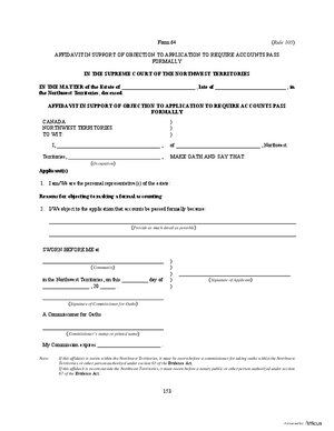 Thumbnail of Northwest Territories Form Affidavit In Support Of Objection To Application To Require Accounts Pass Formally