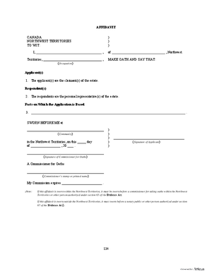 Thumbnail of Northwest Territories Form Affidavit