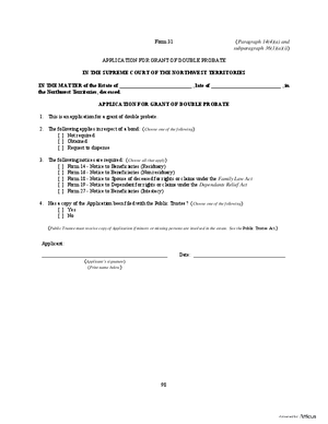 Thumbnail of Northwest Territories Form Application For Grant Of Double Probate