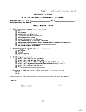 Thumbnail of Northwest Territories Form Application For Grant