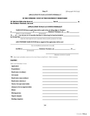 Thumbnail of Northwest Territories Form Application To Pass Accounts Formally