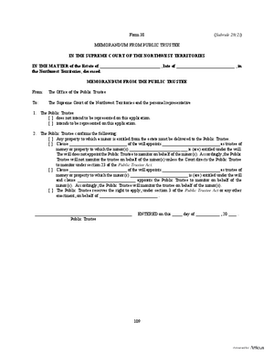 Thumbnail of Northwest Territories Form Memorandum From Public Trustee
