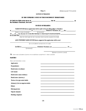 Thumbnail of Northwest Territories Form Notice Of Hearing