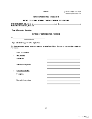 Thumbnail of Northwest Territories Form Notice Of Objection Or Consent