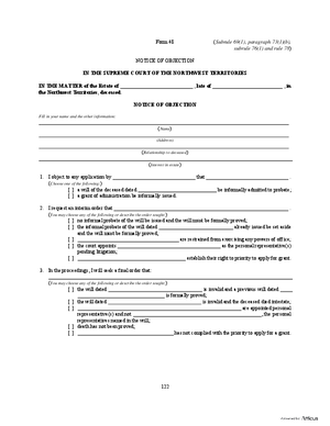 Thumbnail of Northwest Territories Form Notice Of Objection