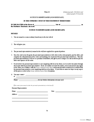 Thumbnail of Northwest Territories Form Notice To Beneficiaries (Non-residuary)