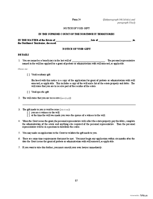 Thumbnail of Northwest Territories Form Notice Of Void Gift