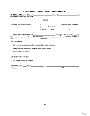 Thumbnail of Northwest Territories Form Order For Issuance Of Grant