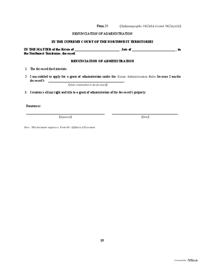 Thumbnail of Northwest Territories Form Renunciation Of Administration