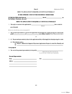 Thumbnail of Northwest Territories Form Reply To Application To Require Accounts Pass Formally