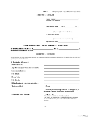 Thumbnail of Northwest Territories Form Schedule 1 - Deceased