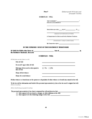 Thumbnail of Northwest Territories Form Schedule 2 - Will