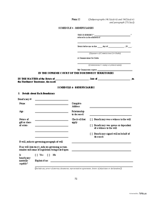 Thumbnail of Northwest Territories Form Schedule 4 - Beneficiaries