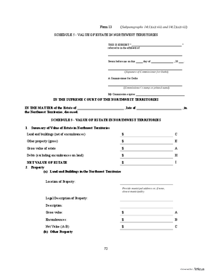Thumbnail of Northwest Territories Form Schedule 5 - Value Of Estate In Northwest Territories