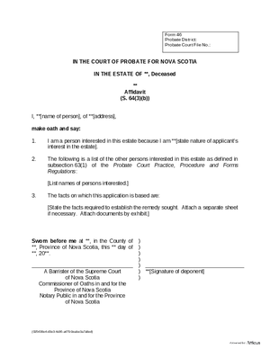Thumbnail of Nova Scotia Form Affidavit