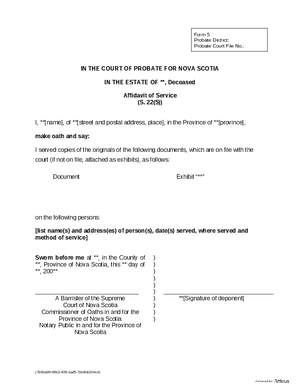 Thumbnail of Nova Scotia Form Affidavit Of Service