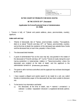 Thumbnail of Nova Scotia Form Application For Extra-provincial Grant Of Administration