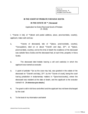 Thumbnail of Nova Scotia Form Application For Extra-provincial Grant Of Probate