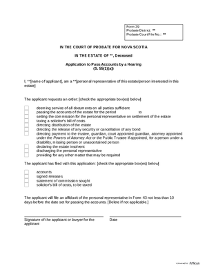 Thumbnail of Nova Scotia Form Application To Pass Accounts By A Hearing